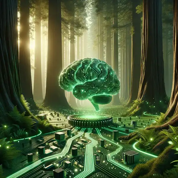 Big Forest Digital's AI brain - pulsing with energy and intelligence in the Digital forest