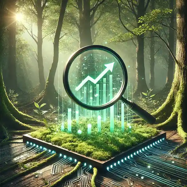 Magnifying glass in a digital forest, representing Big Forest Digital SEO Services